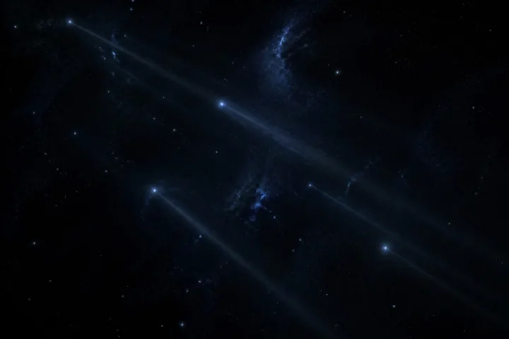 Rappresentazione scientifica della luce delle stelle che viaggia nello spazio per raggiungere la Terra