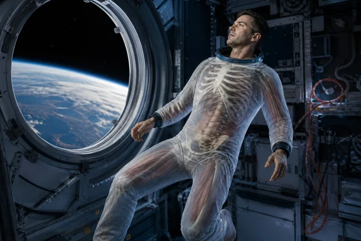 Astronauta che si allena a bordo della Stazione Spaziale Internazionale per contrastare gli effetti della microgravità, immagine reale NASA