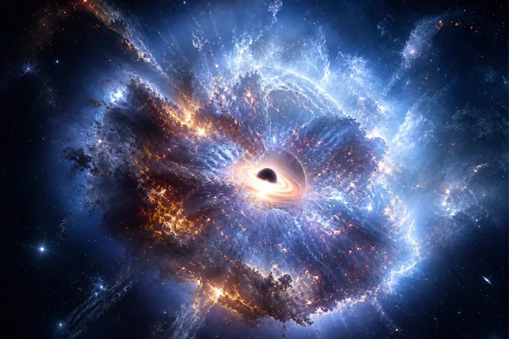 Rappresentazione artistica del collasso di una stella massiccia in un buco nero stellare, immagine scientifica