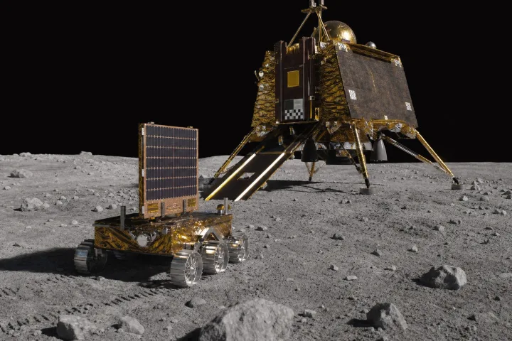 Lander lunare sulla superficie della Luna, immagine scientifica realistica
