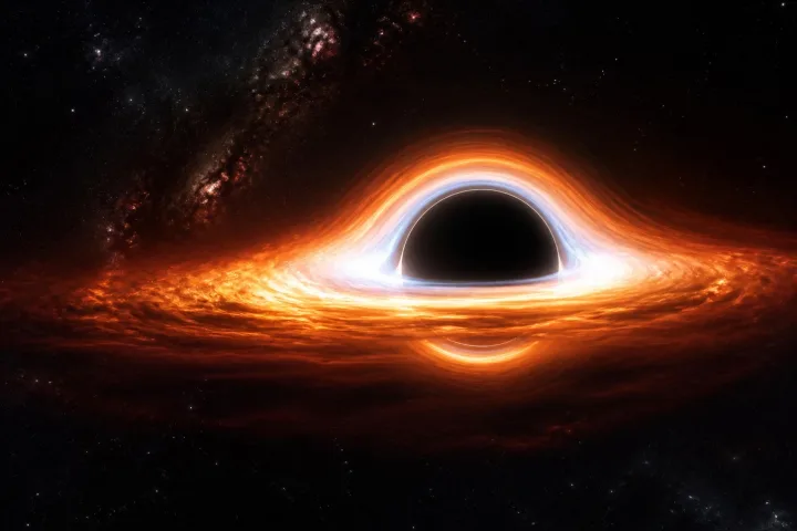 Rappresentazione artistica della curvatura dello spazio-tempo vicino a un buco nero, immagine scientifica