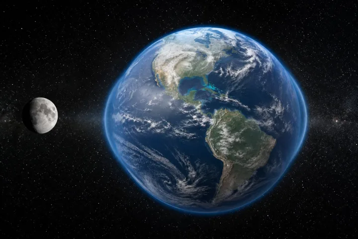 Diagramma scientifico dei due rigonfiamenti di marea sui lati opposti della Terra causati dalla Luna
