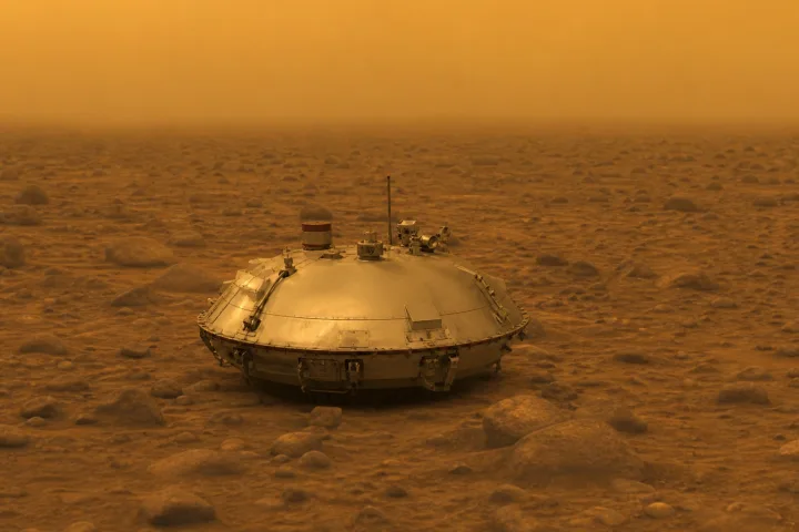 Il lander Huygens sulla superficie di Titano, rappresentazione scientifica ESA