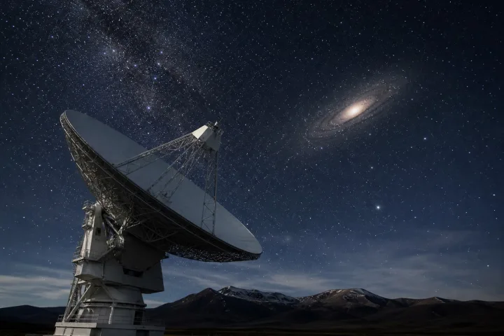Rappresentazione artistica di un lampo radio veloce proveniente da una galassia lontana, immagine scientifica