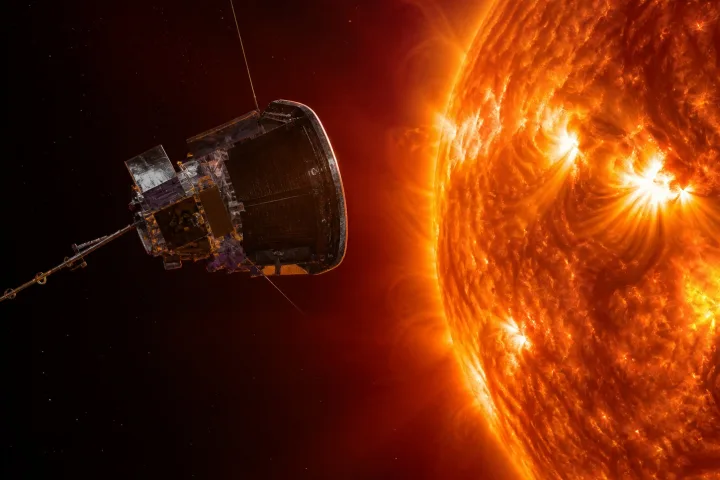 Rappresentazione artistica della sonda Parker Solar Probe che si avvicina alla corona del Sole, immagine scientifica NASA