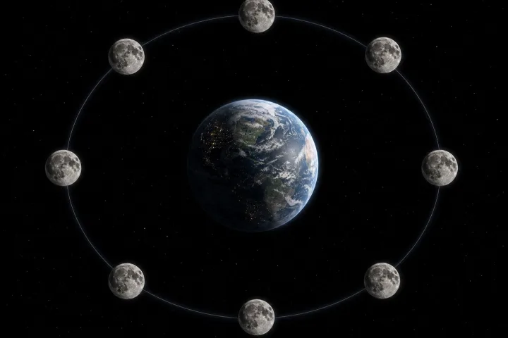 Diagramma scientifico della rotazione sincrona della Luna intorno alla Terra