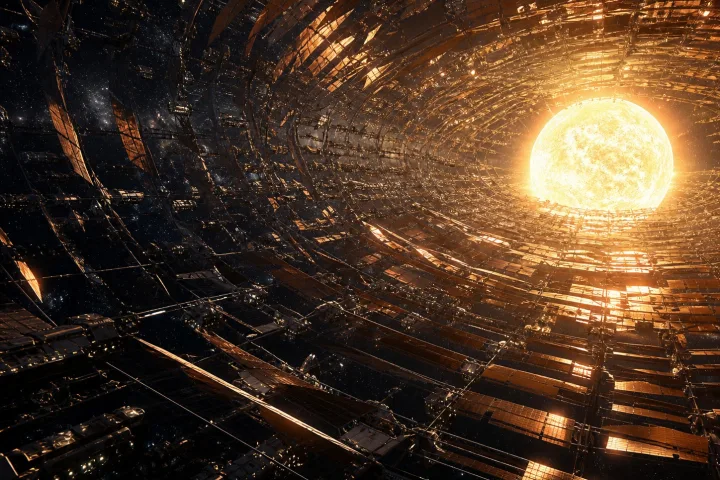 Rappresentazione artistica di uno sciame di pannelli intorno a una stella, immagine scientifica