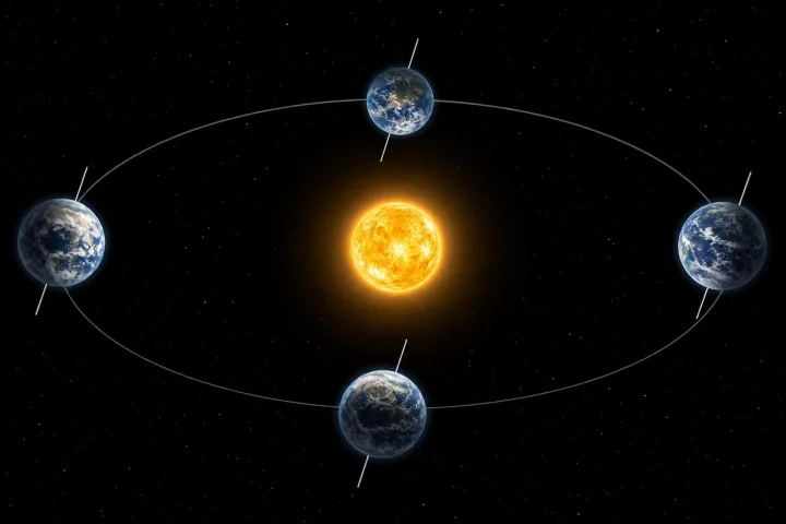 Rappresentazione scientifica dell'inclinazione dell'asse terrestre durante l'orbita intorno al Sole