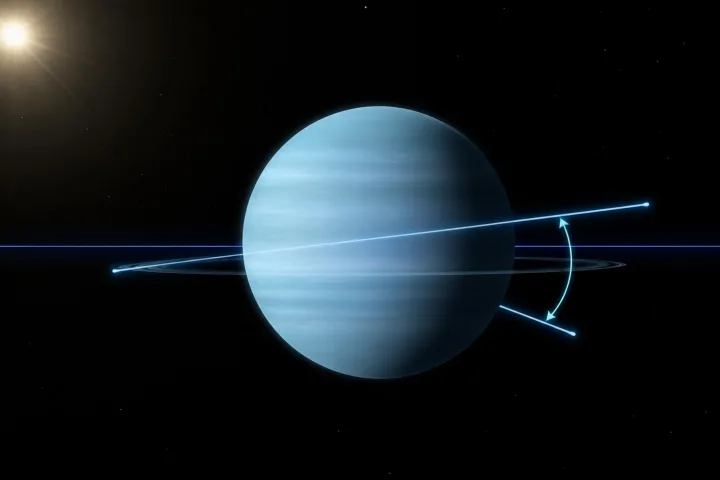 Rappresentazione scientifica dell'estrema inclinazione dell'asse di rotazione di Urano