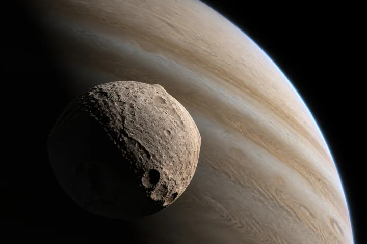 Rappresentazione artistica di un'ipotetica grande luna in orbita attorno a un pianeta gigante gassoso lontano
