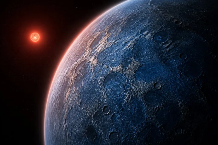 Rappresentazione artistica di un esopianeta roccioso nella zona abitabile della sua stella, con superficie potenzialmente adatta all'acqua liquida