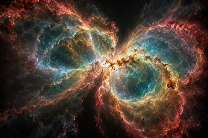 Una nebulosa planetaria colorata formata dal gas espulso da una stella morente, con la nana bianca centrale visibile