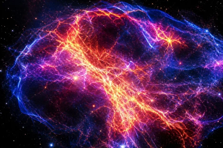 Immagine scientifica dei resti di una supernova osservati in raggi X, con gas caldissimo espulso dall'esplosione stellare
