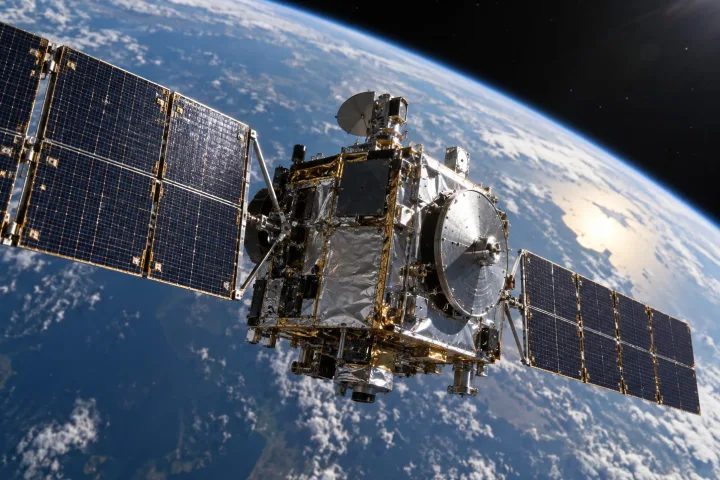 Diagramma scientifico che confronta un satellite in orbita geostazionaria con uno in orbita bassa attorno alla Terra