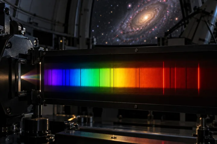 Diagramma scientifico dello spettro luminoso di una galassia con lo spostamento verso il rosso (redshift) causato dall'effetto Doppler