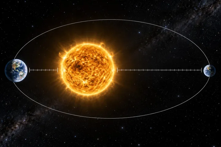 Diagramma scientifico dell'orbita ellittica della Terra che mostra il perielio di gennaio e l'afelio di luglio