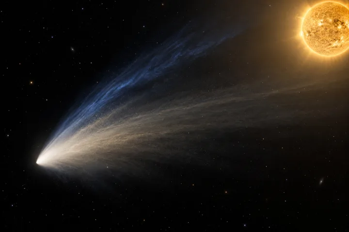 Una stella cadente luminosa che attraversa un cielo notturno pieno di stelle vicino alla costellazione di Orione